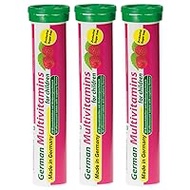 German Multivitamin for Children Effervescent Tablets Pack of 60 - Sweet Raspberry Flavour, Vegan, Sugar-Free - Vitamin C, E, B1, B2, B6, B12, Folic Acid, Niacin - T&amp;D Pharma - Made in Germany