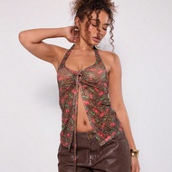 เสื้อกล้ามแบบคอหัวเหว่ยลายเสือดาวซากุระ สำหรับฤดูร้อนเที่ยว Ibiza ฤดูใบไม้ผลิและฤดูร้อน