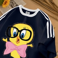 Hub Tshirt Short Sleeve Three Stripe Unisex Tweety Magic Retro Style Oversize Unisex Material