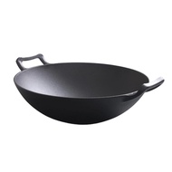 🚚24H Delivery🚚32cmCast Iron Wok Round Bottom Uncoated Wok with 2 Loop Handles