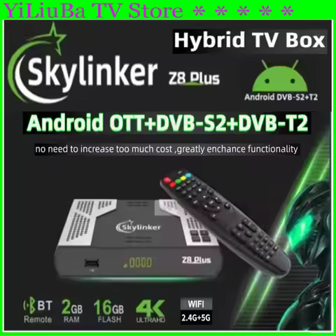 [Genuine]Skylinker Z8 Plus Android OTT+DVB-S2 T2 Hybrid TV Box Super etv pro BT Remote 5G FTA Satell