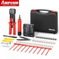 AMPCOM Pass Through RJ45 Crimper Tool, Lan Tester Tools Kit Sets Ethernet Cable Stripper Punch Down 