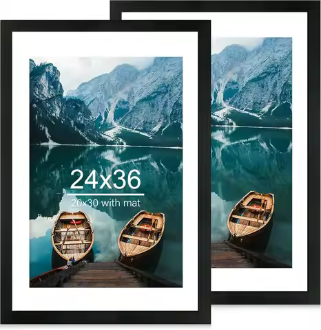 24x36 Poster Frame Set of 2, Rustic Black Wood Style - Fits 20x30 with Mat, Wall Mount Horizontal/Ve