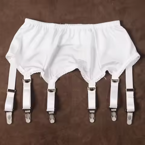 Ladies Luxury White Garter Belt Crotchless Pole Dance Clubwear With 6 Straps For Women Erotic Linger