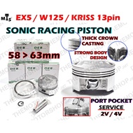 👍(+POCKET 2V/4V) OES SONIC PISTON TEBAL 58MM/59MM/60MM/62MM/63MM RACING PISTON MODIFY WAVE125 EX5 KR