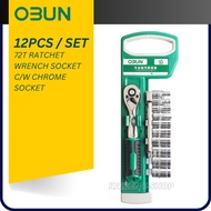 OBUN Kunci Ratchet 1/2" 72T dengan Soket 12pcs/Set | 1/2" 72T Ratchet Wrench come with Chrome Socket