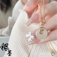 999Necklace Pure Silver Light Luxury Women's Collarbone Chain Versatile Silver Ink Pendant Hetian Ja