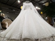 Gaun Pengantin 1711105 Putih Sabrina Lengan Panjang Ekor Wedding Gown