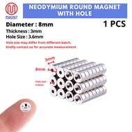 1pcs 8mm x 3mm - Magnet Bulat Neodymium Dengan Lubang / Earth Neodymium Round Magnet with Hole