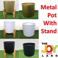 [SG SELLER] Metal Planter Plant Pot with Stand Gardening Accessories Gold Black White Pots Plant Bamboo Stand Home Decor