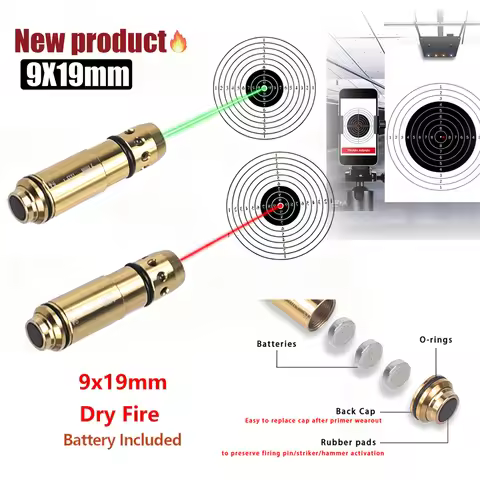 Tactical Red Green Laser 9mm 9x19mm Training Snap Cap Bullet Dry Firing Bore Laser Sight G43 G17 G19