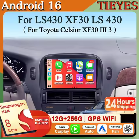 Android 16 Carplay&Auto Car Radio Navigation Multimedia Stereo Player QLED GPS For Lexus LS430 XF30 