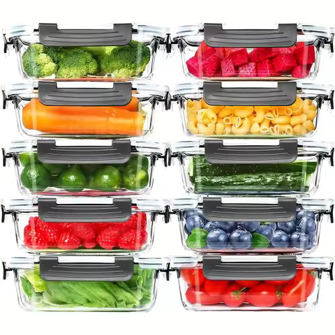 20 Pack 22oz Glass Meal Prep Containers, 10 Containers & 10 Lids, Airtight Food Storage Containers W