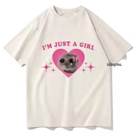 Sad Hamster Meme Im Just A Girl T Shirts Men/Women Clothing Harajuku Aesthetic Tshirt Vintage Unisex
