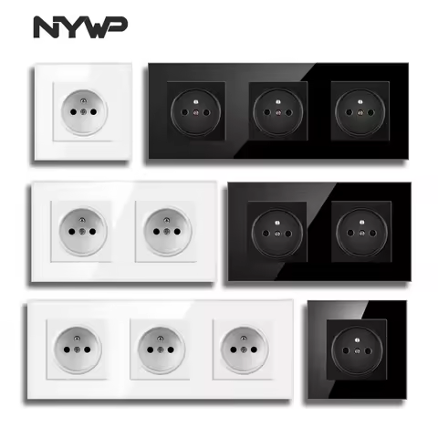 Nywp French standard plug, glass wallboard, French power supply, 16a 220V grounding socket, child pr