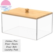 Dryer Sheet Holder with Bamboo Lid and Labels Clear Acrylic Dryer Sheet Container Dustproof Dryer Sh