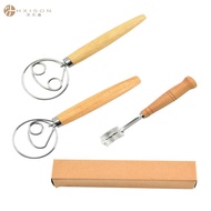 304Stainless Steel Wooden Handle Flour Blender Bread Cutting Reamer French Stick Bread Repair Knife Egg beater