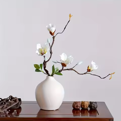 2/4 Bunches Without Vase Elegant 16.5inch Magnolia Artificial Flowers - Perfect for Hanging Decorati