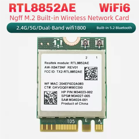 RTL8852AE WIFI6 MU-MIMO Network Card 2.4G 5G 802.11AC/AX Wireless WiFi Module M.2 NGFF Win10 11