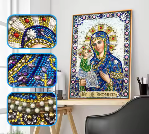 New 5d DIY Diamond Painting Cross Stitch Character Religious Lady, Round Diamond Embroidery Home Dec