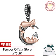 BAMOER 925สร้อยคอพร้อมจี้แมวขี้เล่นเงินสำหรับผู้หญิงสร้อยข้อมือทำสร้อยคอเครื่องประดับแฟชั่น SCC2518