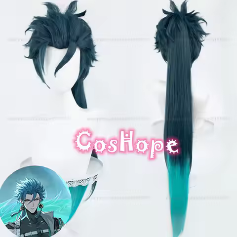 Jiyan Cosplay Wig with Ponytail Unisex 90cm Long Hair Green Gradient Wig Cosplay Anime Cosplay Wig H