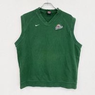 古著 90 年代 Nike V 領棉質針織背心，復古綠色，L 碼