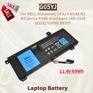 G05YJ Laptop Battery 11.4V 69Wh for DELL Alienware 14 A14 R3 R4 M14X Series P39G Alienware 14D-1528 