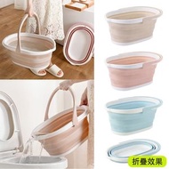 粉色 可折疊長方形拖地桶  攜帶式摺疊水盆 矽膠清洗車浴室收納 便攜式手提清潔清洗桶 平板拖布提水桶 浴室用品