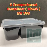 TAPAU - [ 25sets± ] BLACK DS750  CHUNBE 750 DS Rectangular Two ( 2 ) Compartment Plastic Disposable 