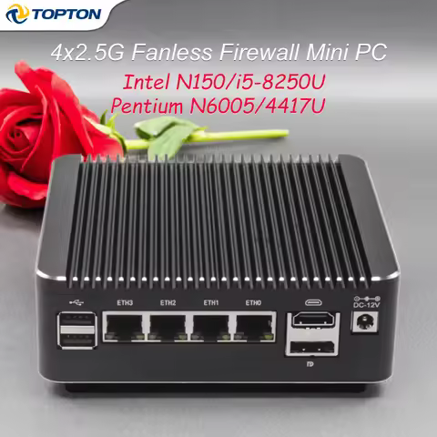 Topton Fanless Firewall Mini PC, Intel N150, i5-8250U, Pentium N6005, 4417U, 4x2.5G LAN pfSense OPNs