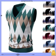 Men's Argyle Vest Sweater Wool Blend V-Neck Sleeveless Pullover Sweater