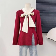 LNR Shop Atasan Tunik Bahan Rajut Halus Dengan Tali Pita Belah Samping Bawah Lengan Panjang Import P