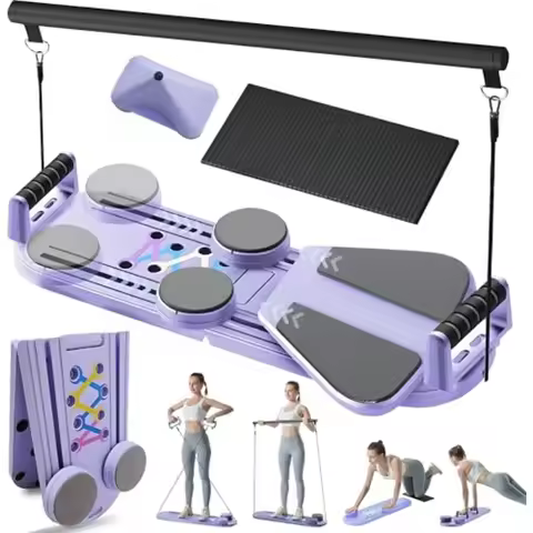 Foldable Pilates Board 8-in-1 Reformer Machine with Timer Resistance Bands for Home Workout Portable