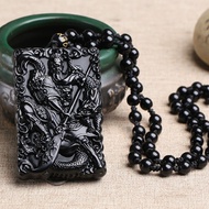 Vòng Cổ Nam Đá Obsidian Tự Nhiên Hai Mặt Tinh Xảo Thần Tài Chính Võ Công Vòng Cổ Bằng Đá Obsidian Hì