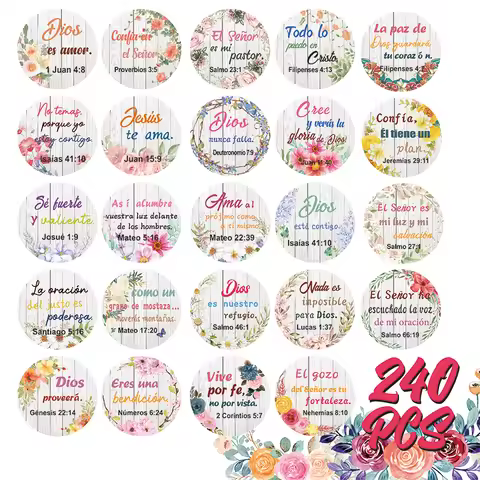 240 Pcs Spanish Floral Quote Stickers – Round Decorative Stickers for Journals, Cards & Gift Wrappin