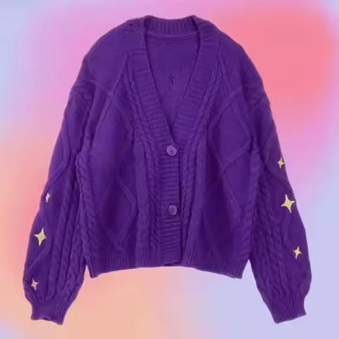 Speak Now Cardigan TS Purple Knit Star Embroidery Button Down Sweater Jacket Women Teen-girl Gift Ta