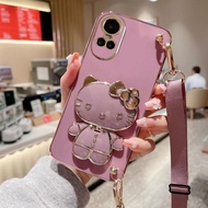 Hello Kitty Cat Lanyard Phone Case OPPO Reno 10 5G OPPO Reno 10 Pro 5G OPPO Reno 10 Pro Plus with Makeup Mirror Bracket Crossbody Strap Lanyard