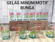 1 set Gelas Minum motif Bunga / gelas Minum Kaca / Gelas Kedaung / gelas teh / gelas kopi / Gelas ka