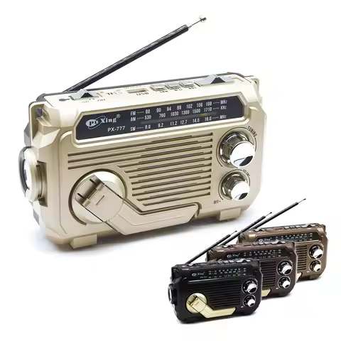 PX-777 Multi-function SW AM FM Radio Hand Crank Emergency Solar Radio BT5.2 Wireless Speaker 1200mAh