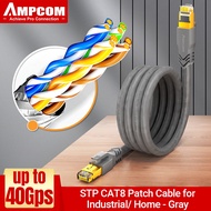 สายเคเบิลอีเทอร์เน็ต CAT8 AMPCOM1-25เมตรความเร็วสูงป้องกัน24AWG 50U ชุบทอง RJ45
