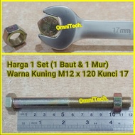 Hex Hexagon Bolt Nut BMK Yellow M12 x 120 mm 12x120 Key 17 Pitch 1.25 M12x120 Fine Thread UNS 4.6