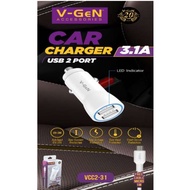 Car Charger V-GeN VCC2-31 Dual USB Fast Charging QC 3.0 Car Charger 3 A