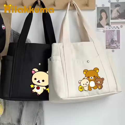 Rilakkuma Tote Bag Canvas Handbag Work Commuter Carrying Bags College Student Outfit Book Shoulderba