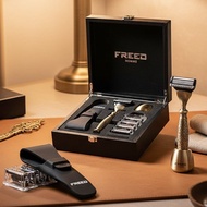 【FREED】尊爵四件組五刀式刮鬍刀禮盒-仿古銅蝕刻雕花 客製刻字