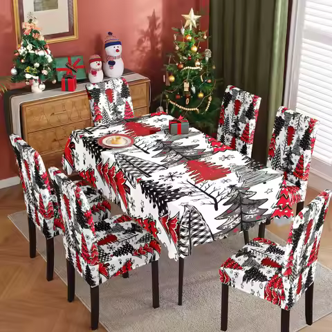 1/7pcs Christmas Tree Pattern Stretch Spandex Table-Chair Protectors for Home Hotels Restaurants Liv