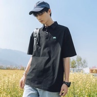 M-2XL High Quality Men's Street Trend Short Sleeve Simple Polo Shirt Korean Style Basic Collar T-shirt Black Pink Male Lapel Tops