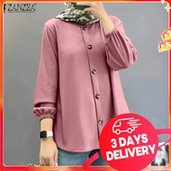 【3 Days Delivery】ZANZEA Muslimah Women Muslim Elegant Casual Shirts Solid Commute Puff Long Sleeve B