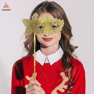 Masquerade Mask with Holding Stick, Venetian Half Face Mask for Women
