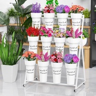 Multi-Layer Wheeled Flower Shop Flowers Removable Shelf Display Rack Flower Bucket Rack Ladder Flowe